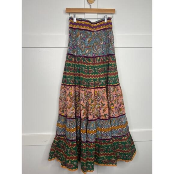 NEW Carolina K Cotton Paisley Embroidered Tiered Catalina Maxi Skirt Size: Small - Picture 7 of 8